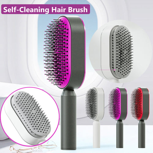 One-Key Self Cleaning Anti-Static Hair Brush for Women's Hair Airbag Scalp Massage Comb
