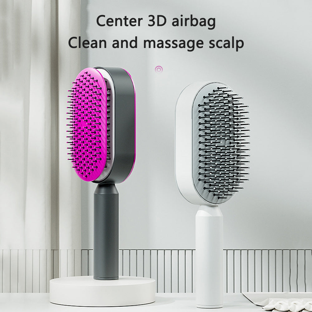 One-Key Self Cleaning Anti-Static Hair Brush for Women's Hair Airbag Scalp Massage Comb